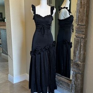 SHEIN Whimsigoth/ Gothic Black Satin Maxi Dress, Size S